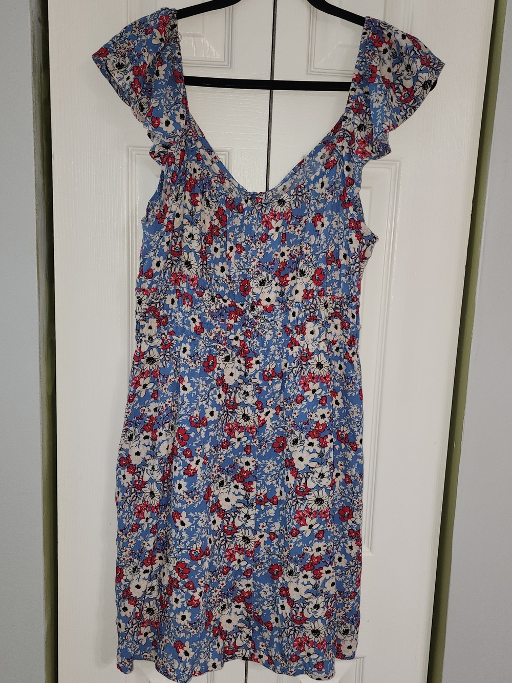 Blue Floral Mini Dress with Red, White And Blue Size L BOHO chic - Picture 3 of 13